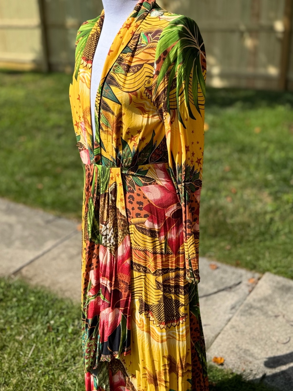 Farm Rio Tropical jungle print long sleeve V-neck maxi dress boho resort - Picture 5 of 13